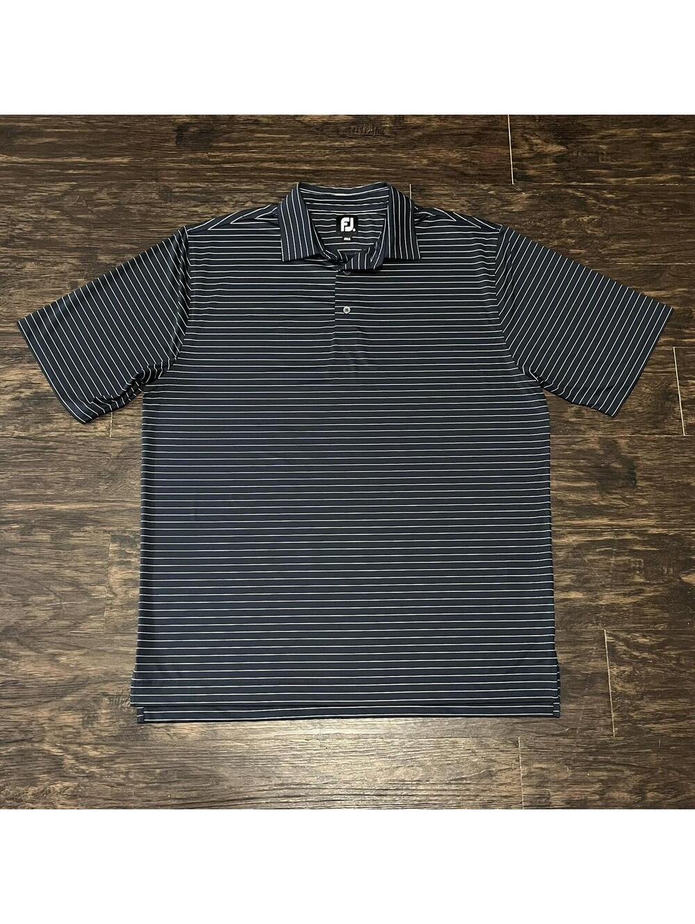 FJ FootJoy Mens Blue Striped Golf Performance Polo Shirt Size XL